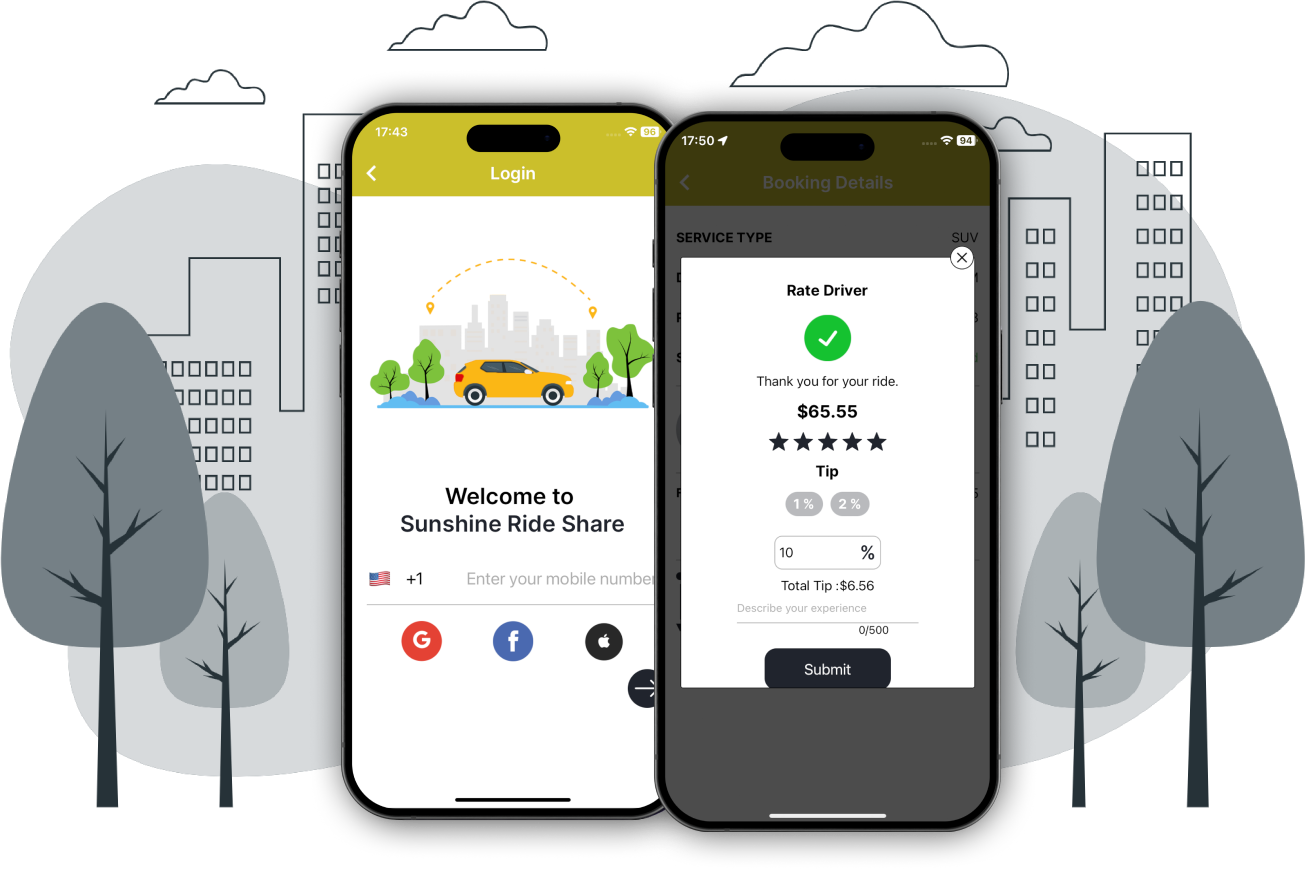 Driver application screens